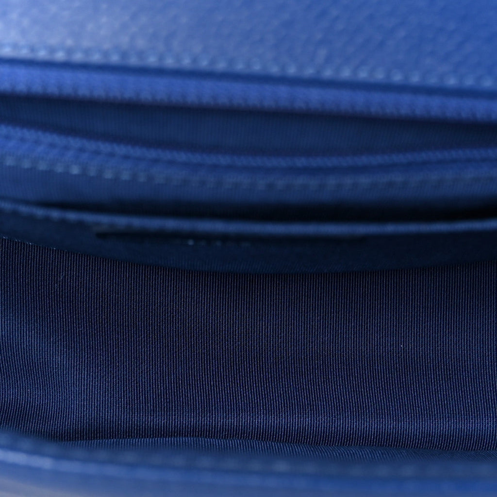 Caviar Chevron Quilted Single Flap Blue