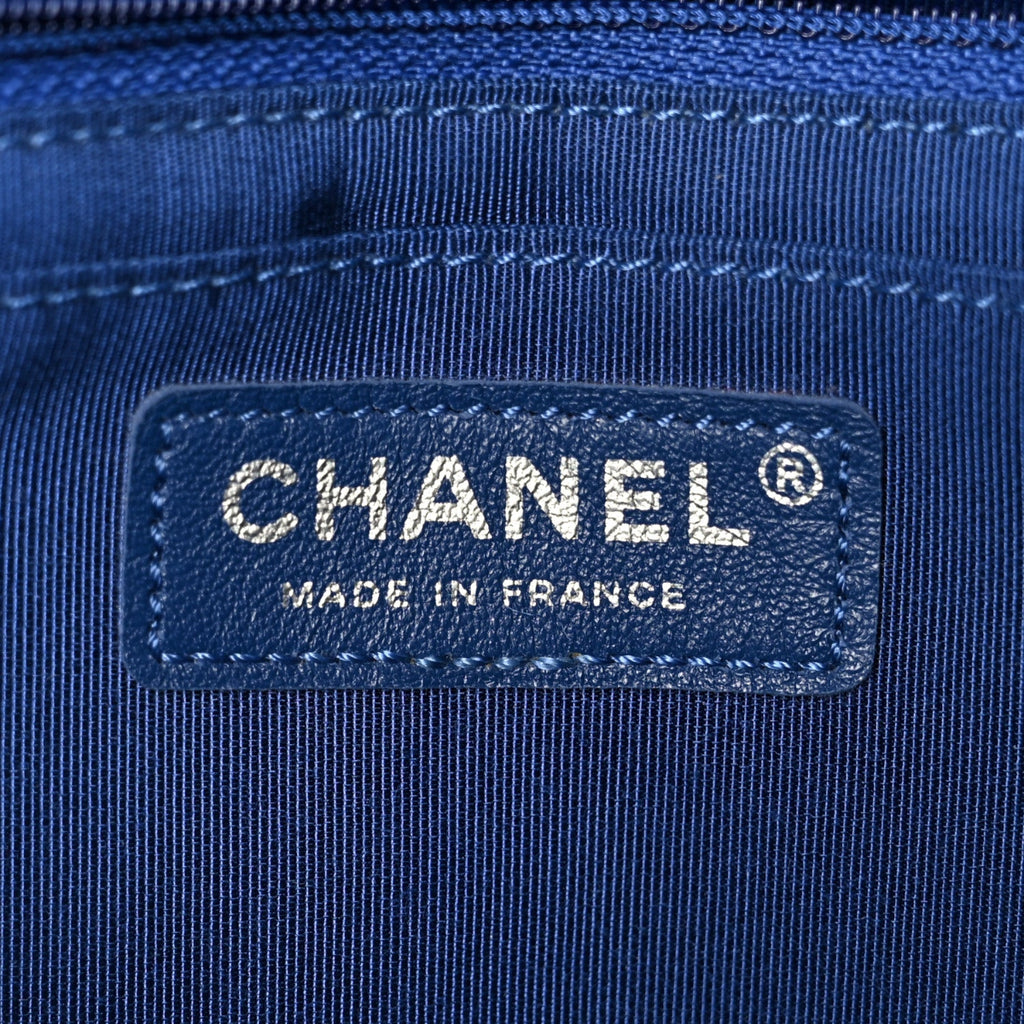 Caviar Chevron Quilted Single Flap Blue