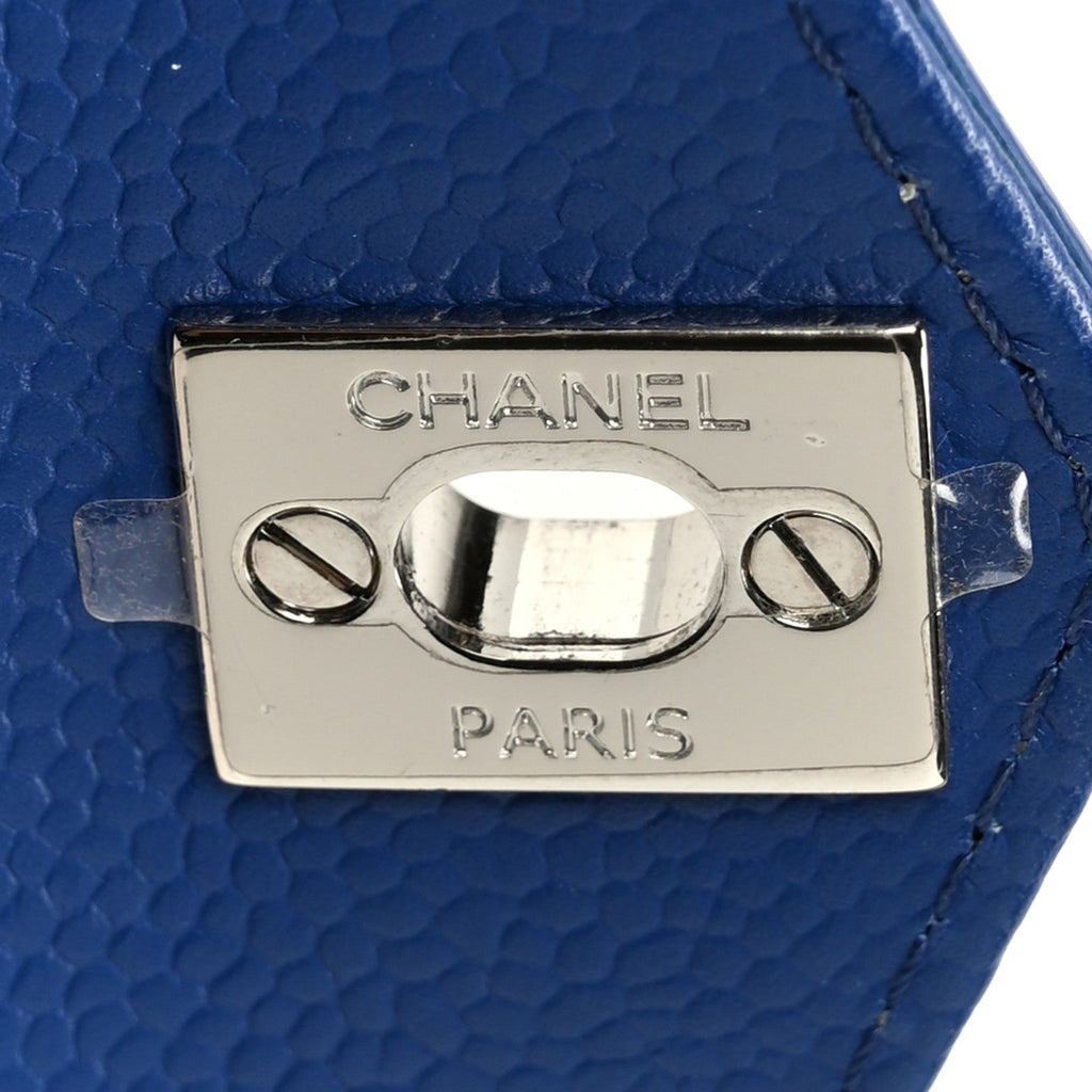 Caviar Chevron Quilted Single Flap Blue