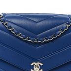 Caviar Chevron Quilted Single Flap Blue
