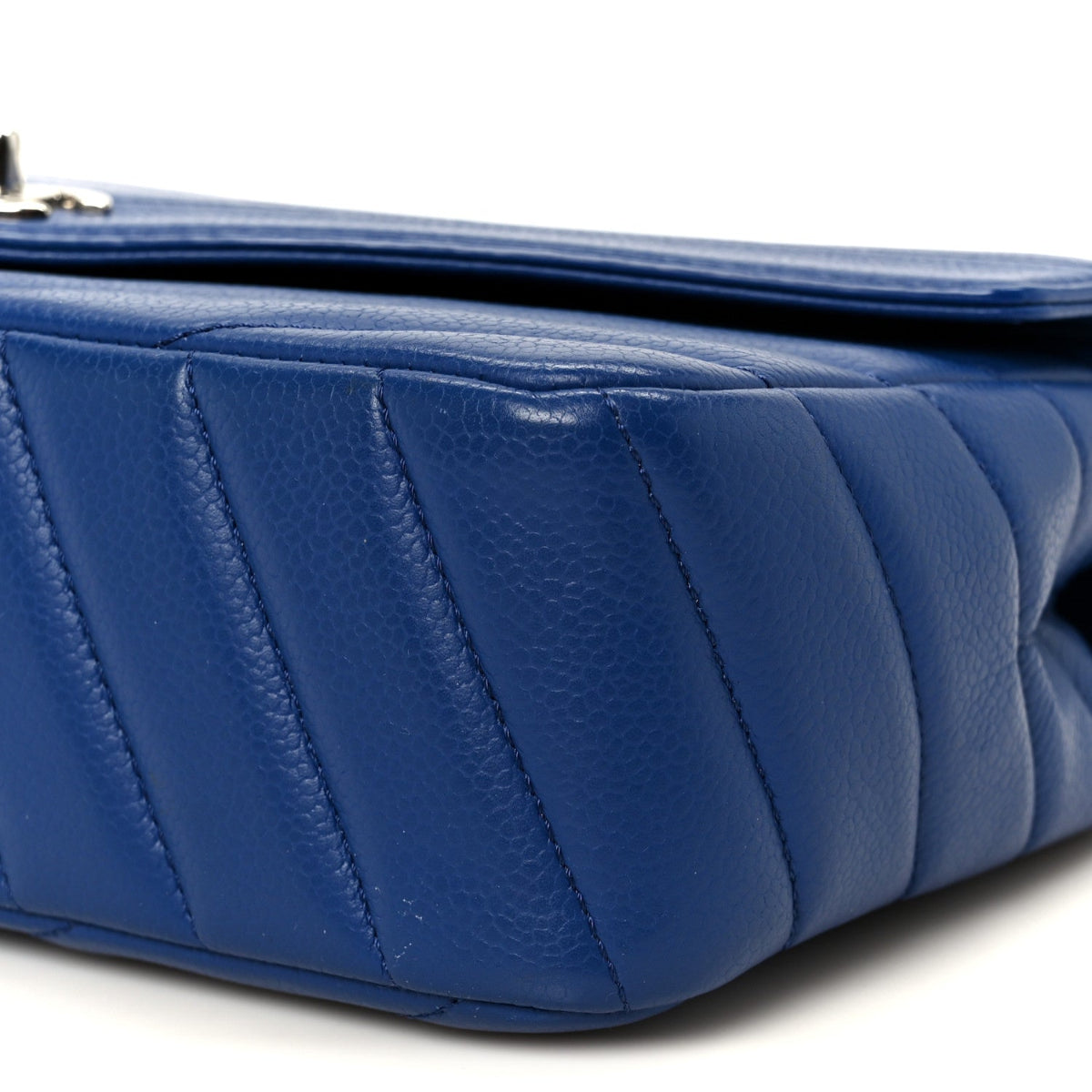 Caviar Chevron Quilted Single Flap Blue