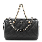 Caviar Quilted Barrel Clutch With Chain Black