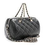 Caviar Quilted Barrel Clutch With Chain Black