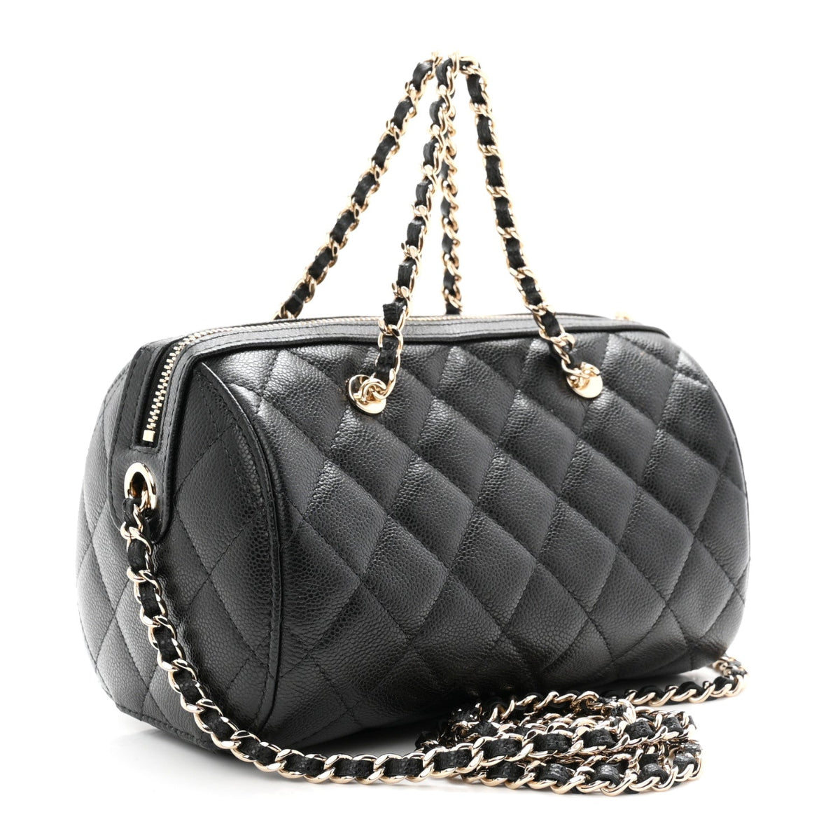 Caviar Quilted Barrel Clutch With Chain Black