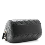 Caviar Quilted Barrel Clutch With Chain Black