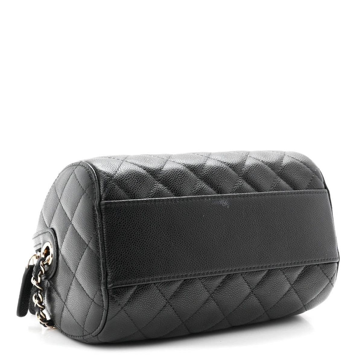 Caviar Quilted Barrel Clutch With Chain Black