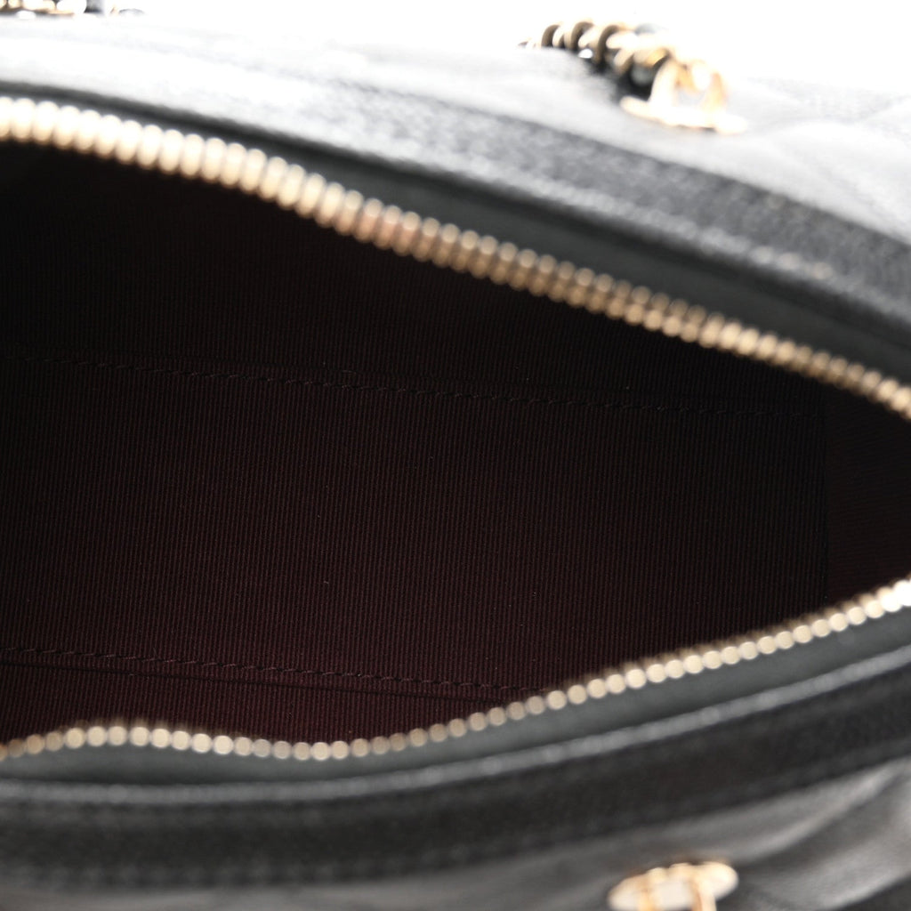 Caviar Quilted Barrel Clutch With Chain Black