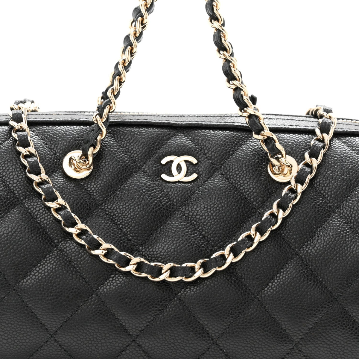 Caviar Quilted Barrel Clutch With Chain Black