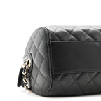 Caviar Quilted Barrel Clutch With Chain Black