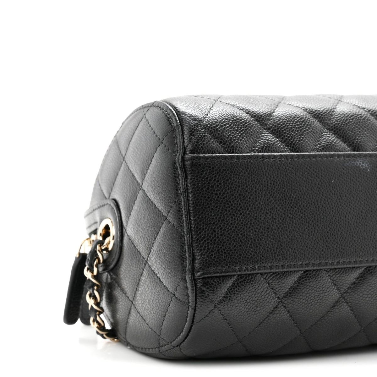 Caviar Quilted Barrel Clutch With Chain Black