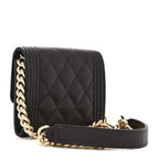 Caviar Quilted Boy Card Holder On Chain Black