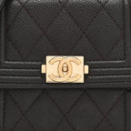Caviar Quilted Boy Card Holder On Chain Black