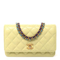Caviar Quilted CC Turn Lock Wallet On Chain WOC Light Yellow