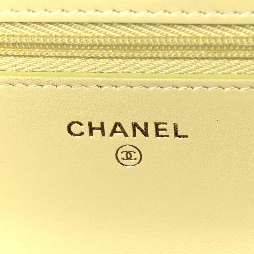Caviar Quilted CC Turn Lock Wallet On Chain WOC Light Yellow