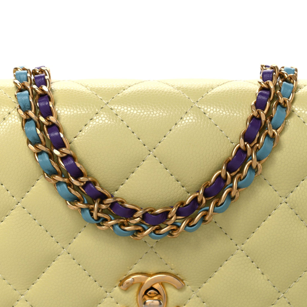 Caviar Quilted CC Turn Lock Wallet On Chain WOC Light Yellow