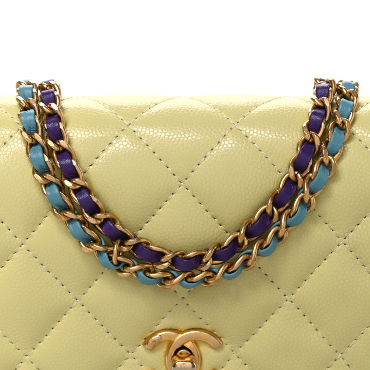 Caviar Quilted CC Turn Lock Wallet On Chain WOC Light Yellow