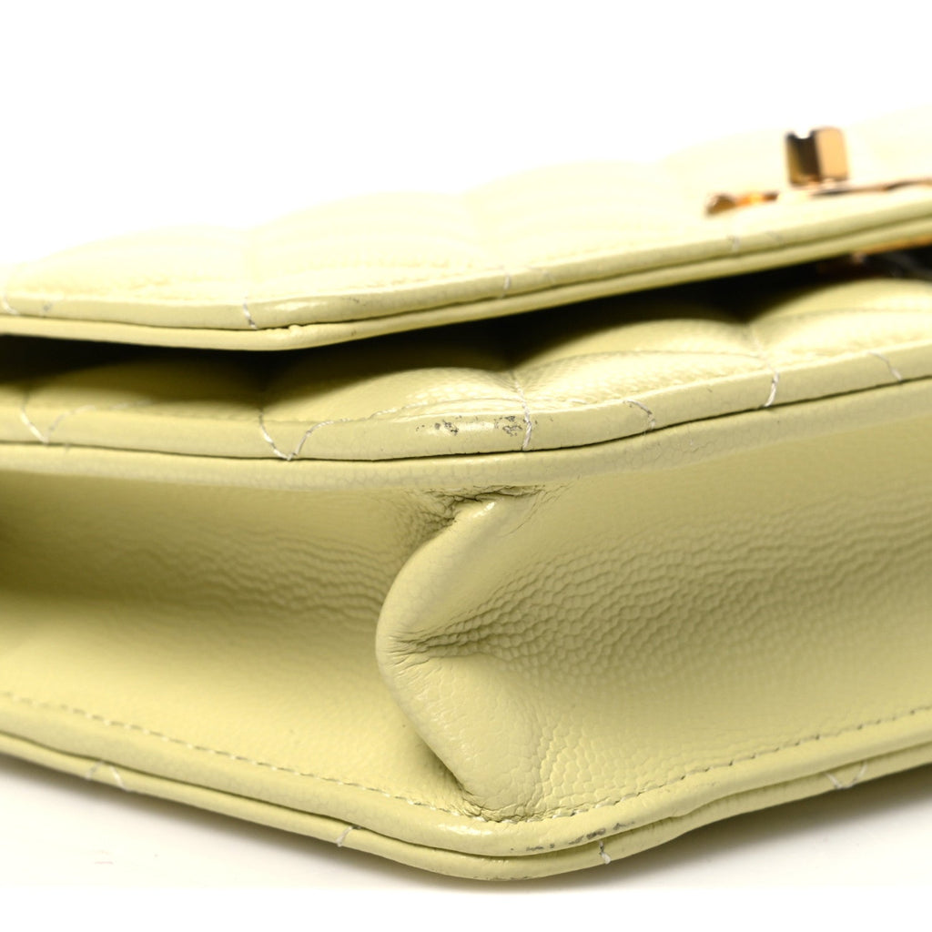 Caviar Quilted CC Turn Lock Wallet On Chain WOC Light Yellow