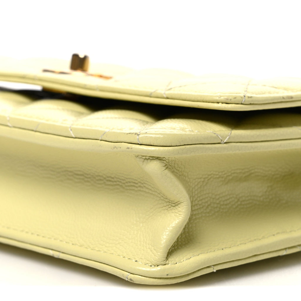 Caviar Quilted CC Turn Lock Wallet On Chain WOC Light Yellow