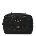 Caviar Quilted Chain Camera Bag Black