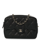Caviar Quilted Chain Camera Bag Black