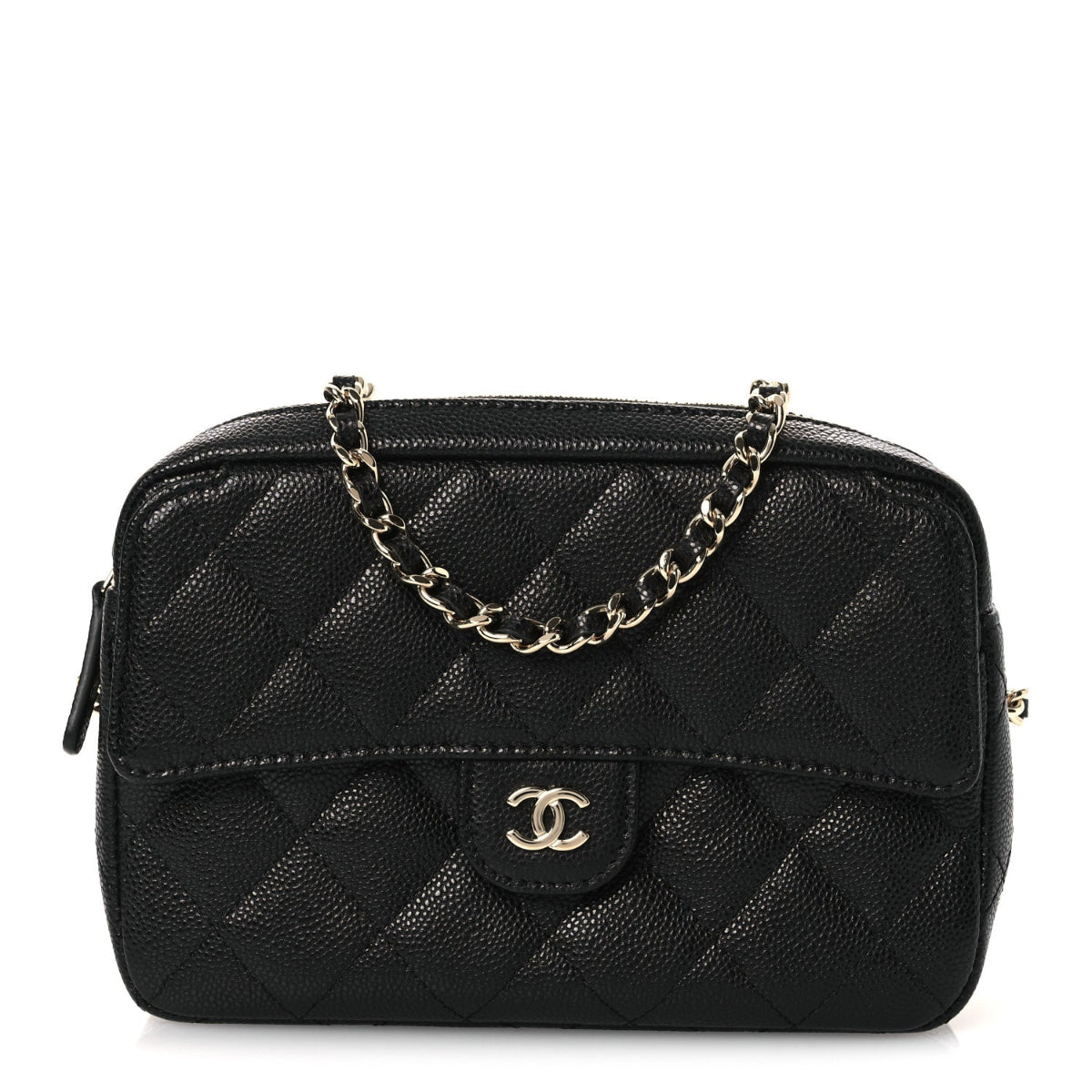 Caviar Quilted Chain Camera Bag Black