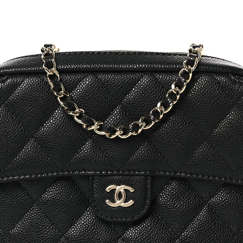 Caviar Quilted Chain Camera Bag Black