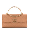 Caviar Quilted Chain Match Top Handle Phone Holder With Chain Beige