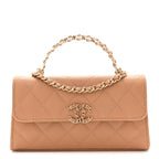 Caviar Quilted Chain Match Top Handle Phone Holder With Chain Beige