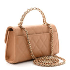 Caviar Quilted Chain Match Top Handle Phone Holder With Chain Beige