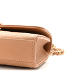 Caviar Quilted Chain Match Top Handle Phone Holder With Chain Beige