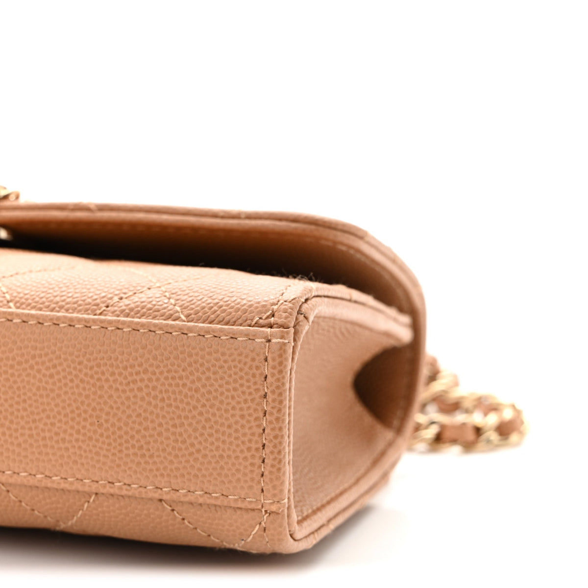 Caviar Quilted Chain Match Top Handle Phone Holder With Chain Beige