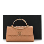 Caviar Quilted Chain Match Top Handle Phone Holder With Chain Beige