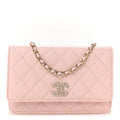 Caviar Quilted Crystal CC Wallet On Chain WOC Light Pink