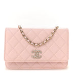 Caviar Quilted Crystal CC Wallet On Chain WOC Light Pink