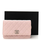 Caviar Quilted Crystal CC Wallet On Chain WOC Light Pink