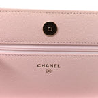 Caviar Quilted Crystal CC Wallet On Chain WOC Light Pink