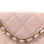 Caviar Quilted Crystal CC Wallet On Chain WOC Light Pink