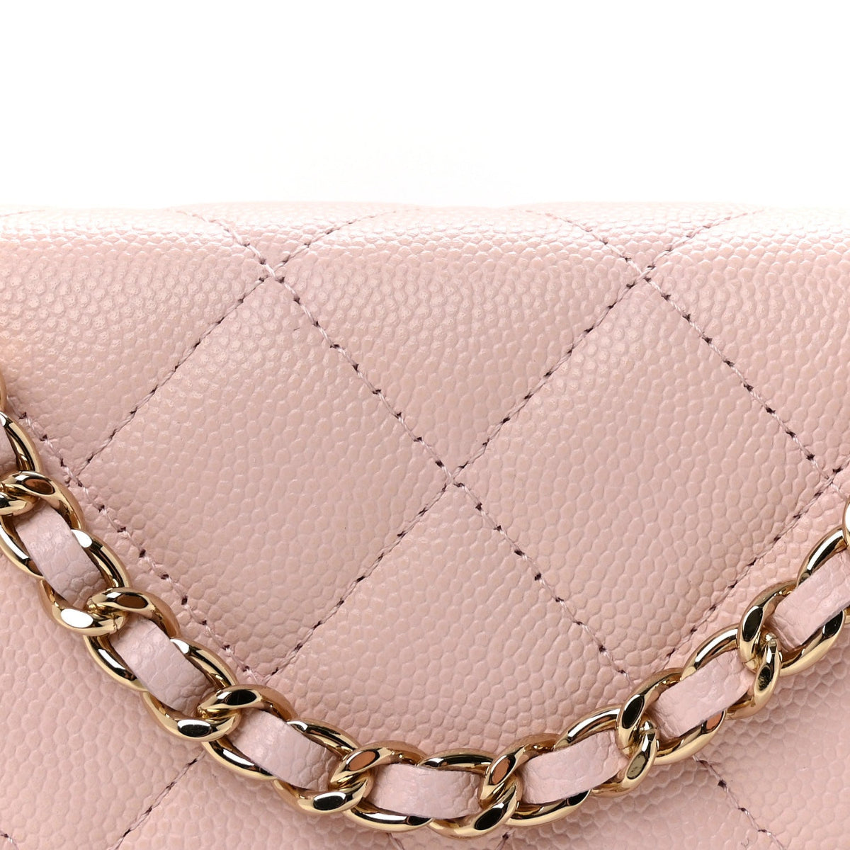 Caviar Quilted Crystal CC Wallet On Chain WOC Light Pink