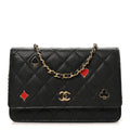 Caviar Quilted Enamel Coco Casino Wallet On Chain WOC Black