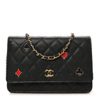Caviar Quilted Enamel Coco Casino Wallet On Chain WOC Black
