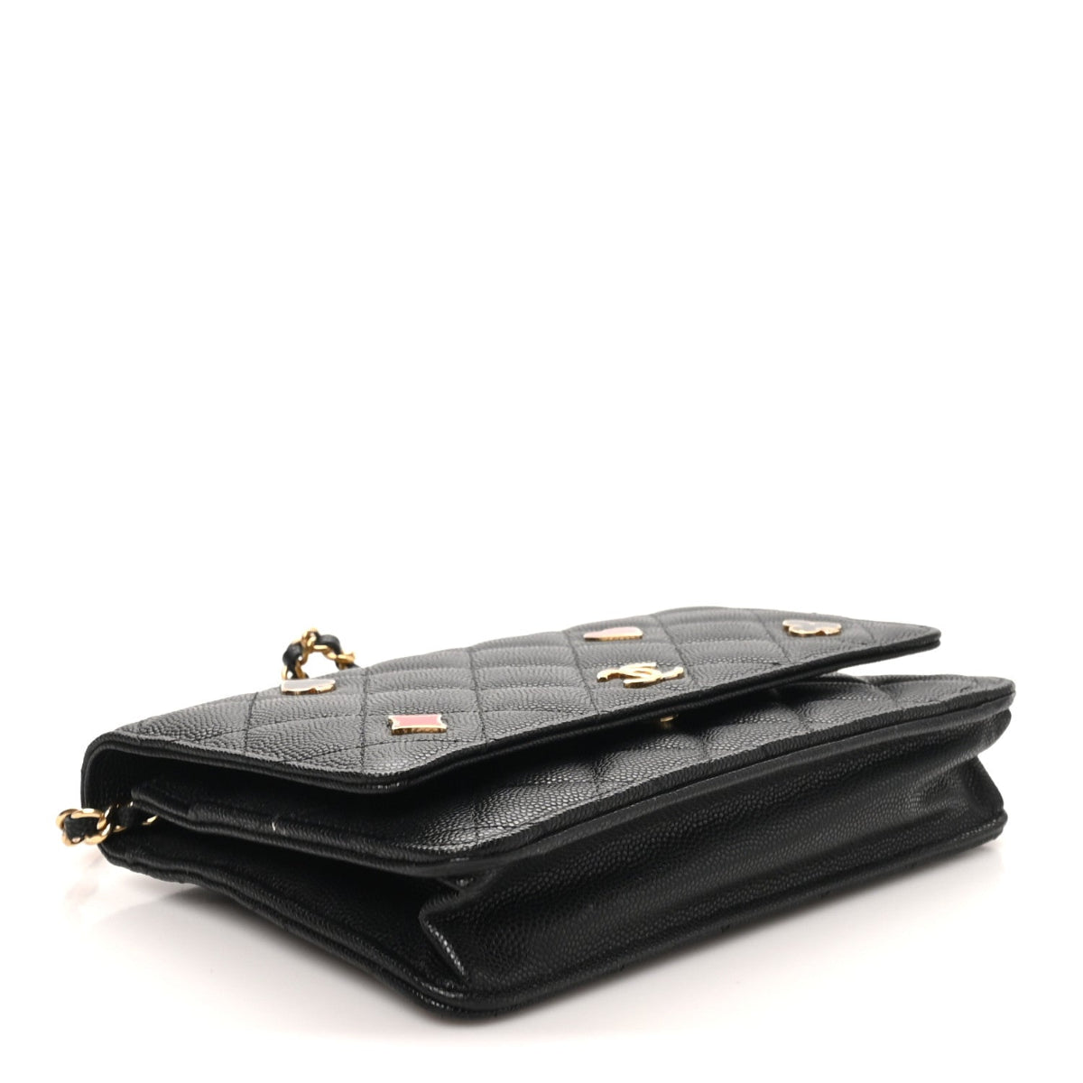 Caviar Quilted Enamel Coco Casino Wallet On Chain WOC Black
