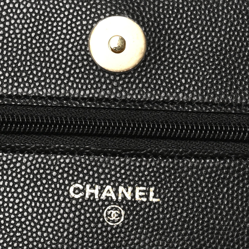 Caviar Quilted Enamel Coco Casino Wallet On Chain WOC Black