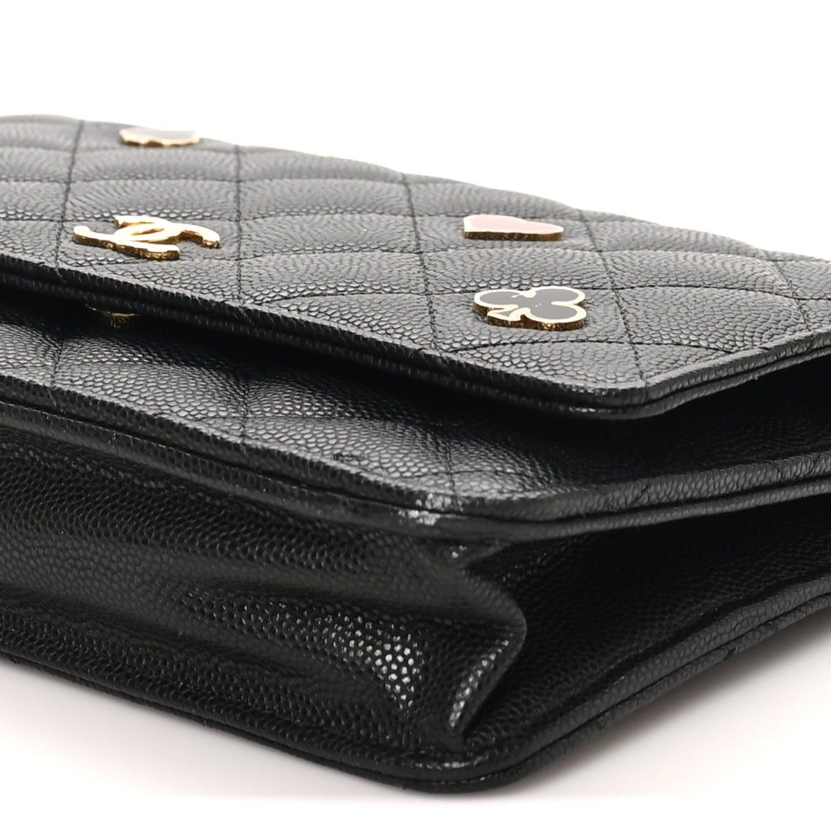 Caviar Quilted Enamel Coco Casino Wallet On Chain WOC Black
