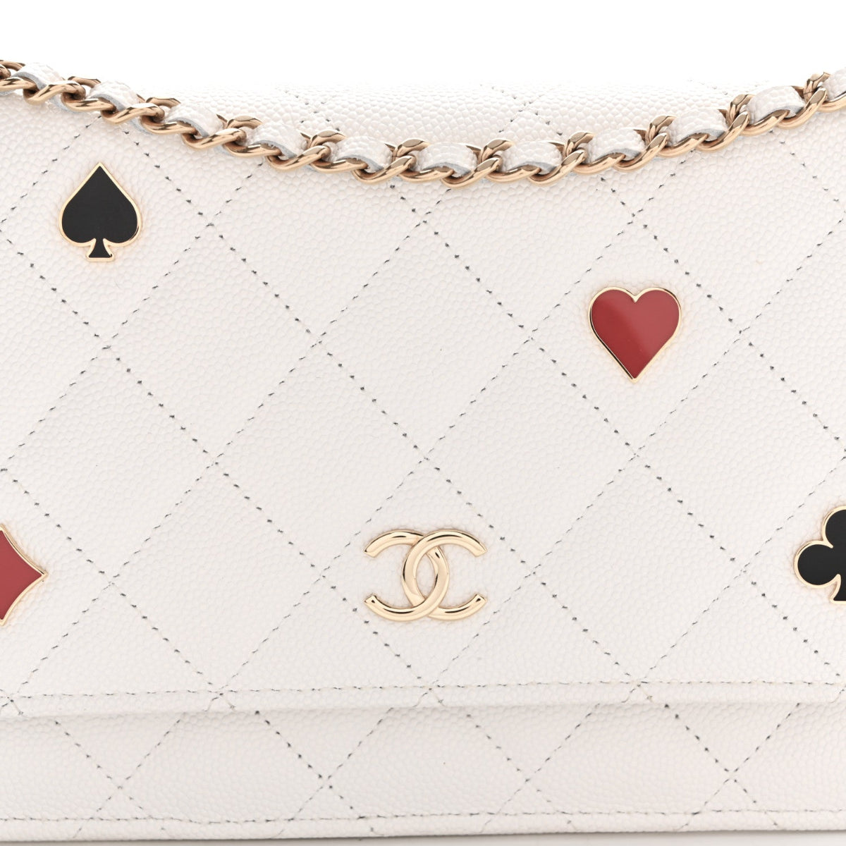 Caviar Quilted Enamel Coco Casino Wallet On Chain WOC White