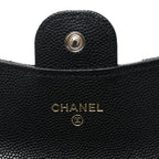 Caviar Quilted Flap Card Holder On Chain Black
