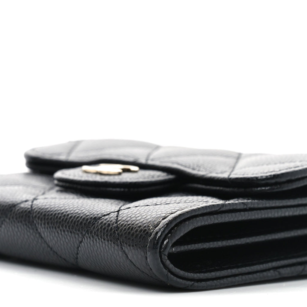 Caviar Quilted Flap Card Holder On Chain Black