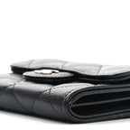 Caviar Quilted Flap Card Holder On Chain Black