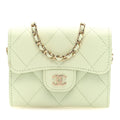 Caviar Quilted Flap Card Holder On Chain Light Green