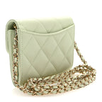 Caviar Quilted Flap Card Holder On Chain Light Green