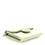Caviar Quilted Flap Card Holder On Chain Light Green